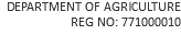 DEPARTMENT OF AGRICULTURE REG NO: 771000010 